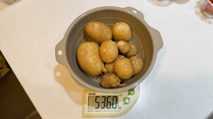 袋栽培で収穫したじゃがいも12個、合計5360g